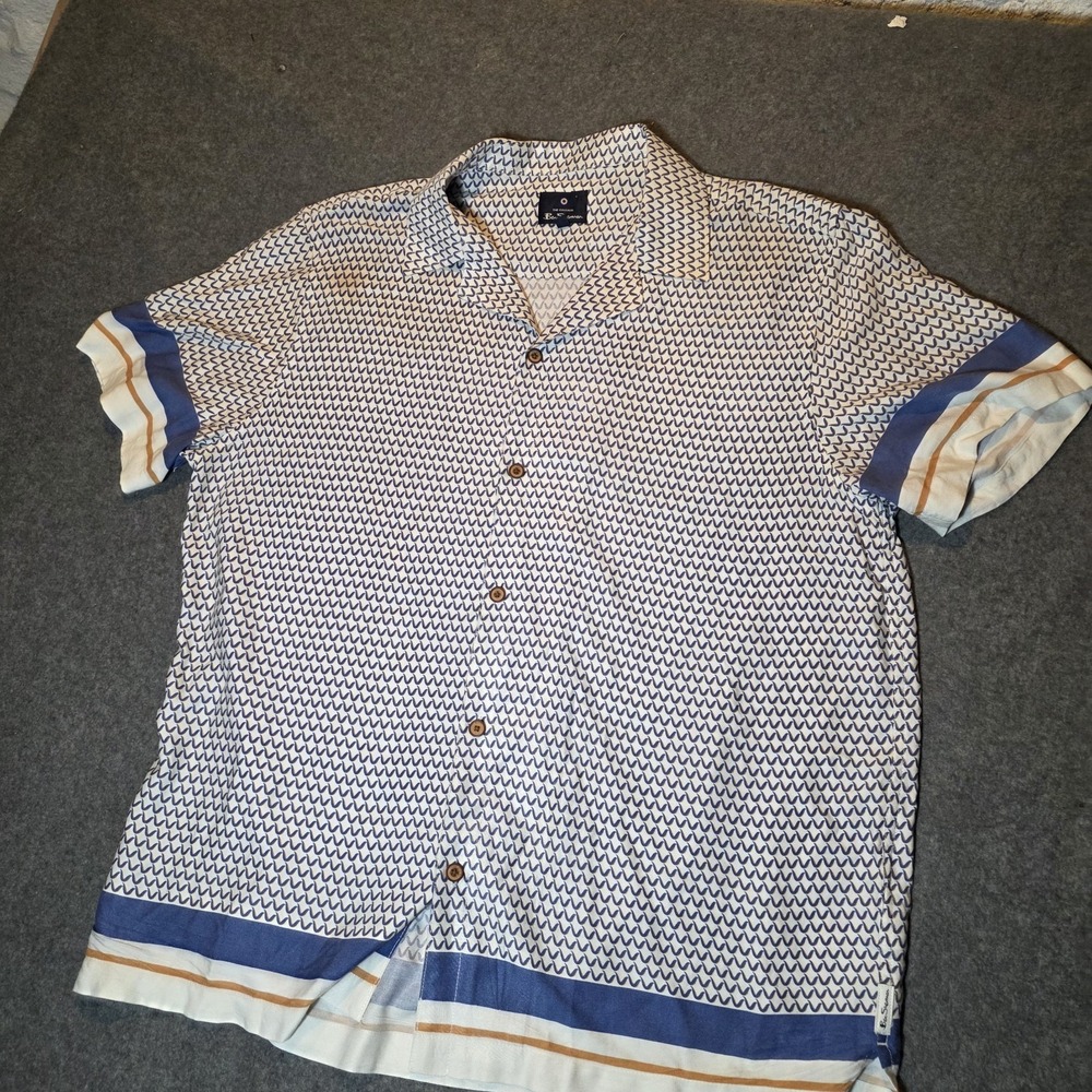 The Original Ben Sherman Blue/white/orange Collared Mens Short Sleeve 253